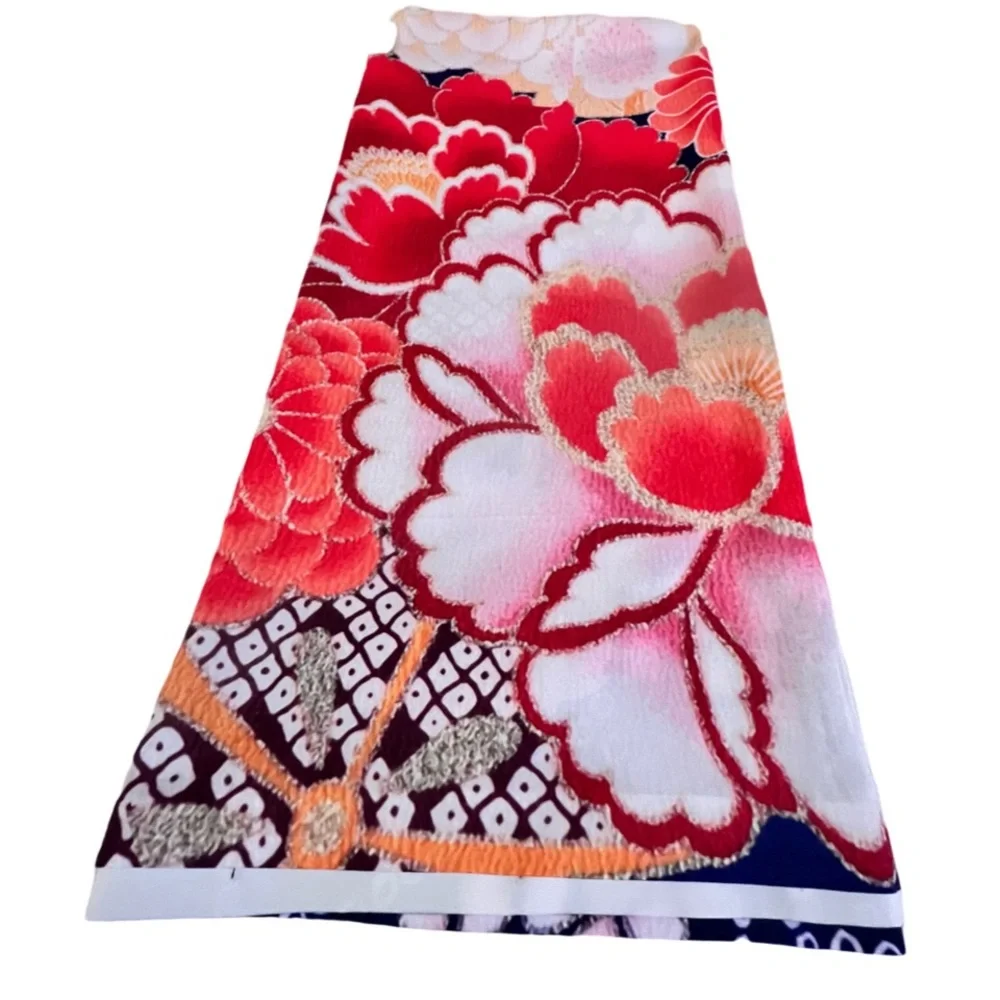 “Antique Japanese Flowers” Pink White Wild Roses Kimono Style Shower Curtain